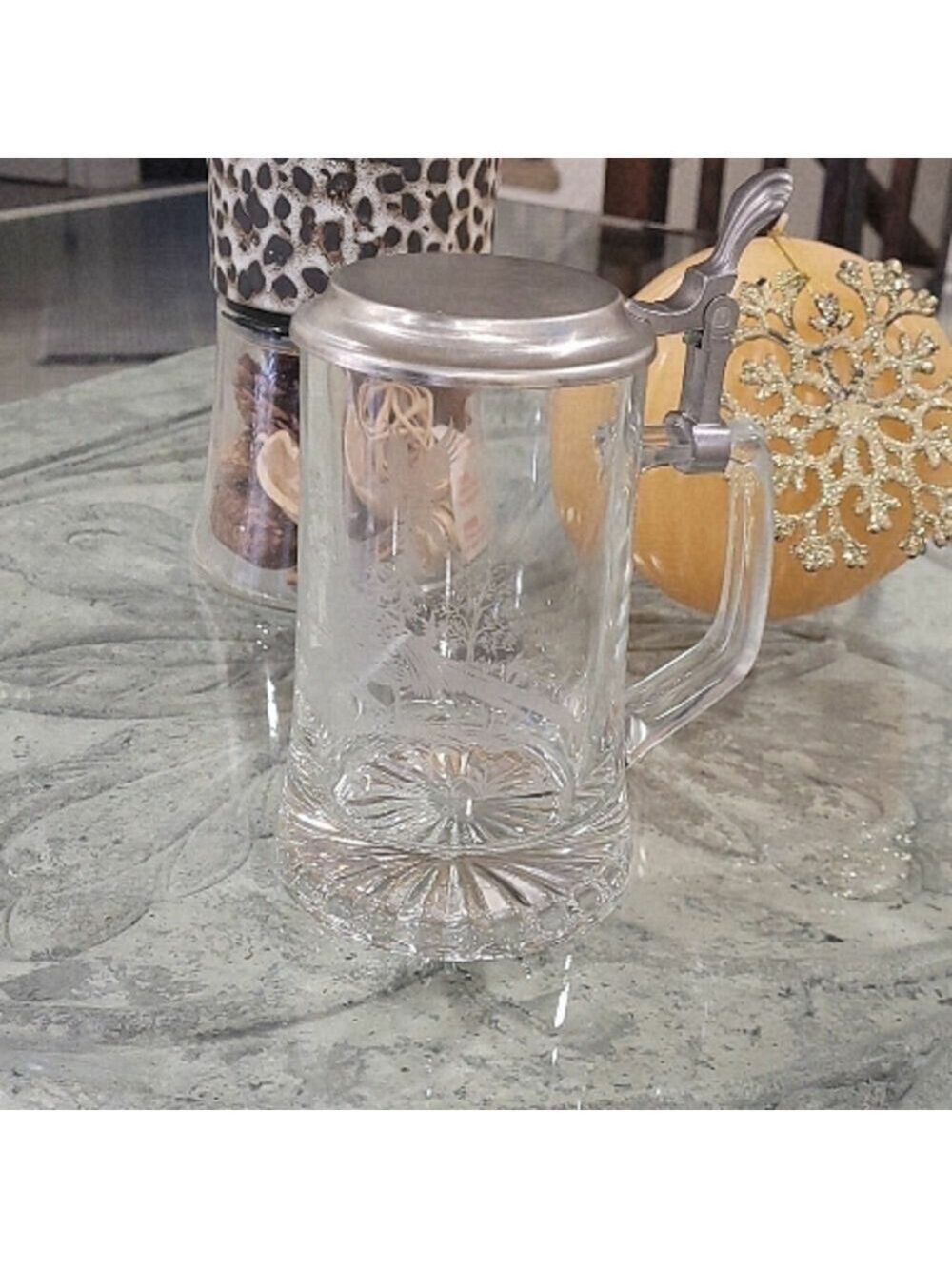 Vintage Alwe Engraved / Etched Beer Stein With Pheasants, Rabbits Nature Theme